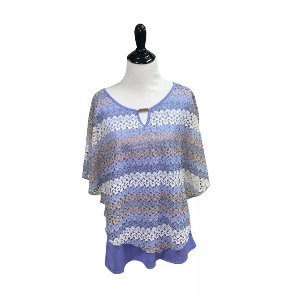 Olivia Blu Women's XL Poncho Top Crochet Overlay Lavender Bohemian Lace